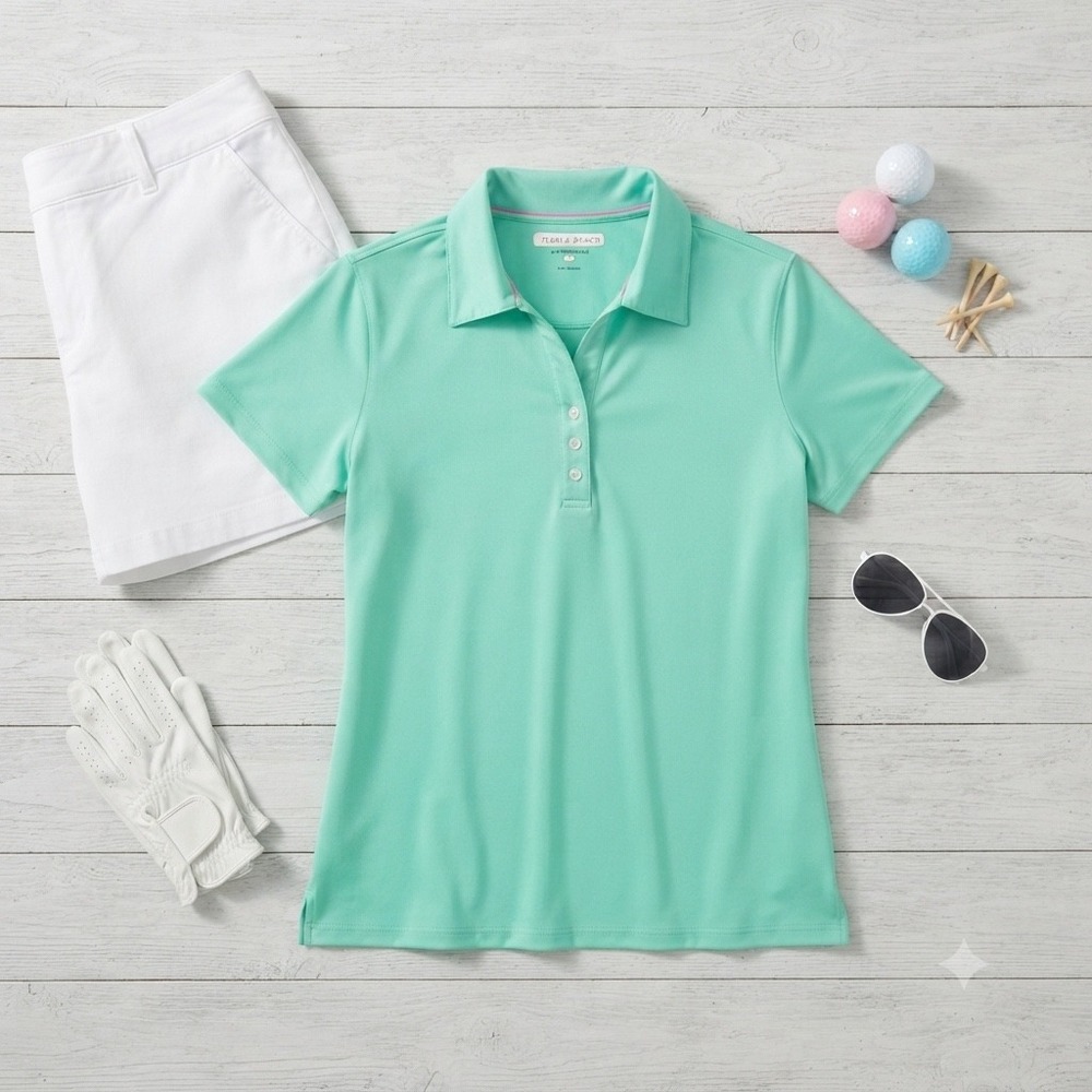 Pebble Beach Performance Womens XL Mint Green Short Sleeve Golf Polo Shirt
